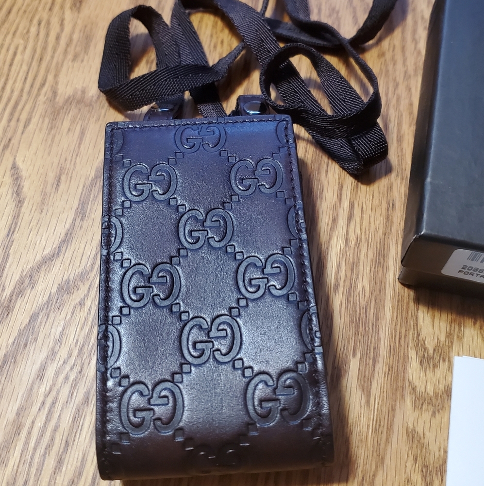 NEW GUCCI Monogram Leather Micro Bag Shoulder Strap Brown Leather from pNeimans - Picture 3 of 11